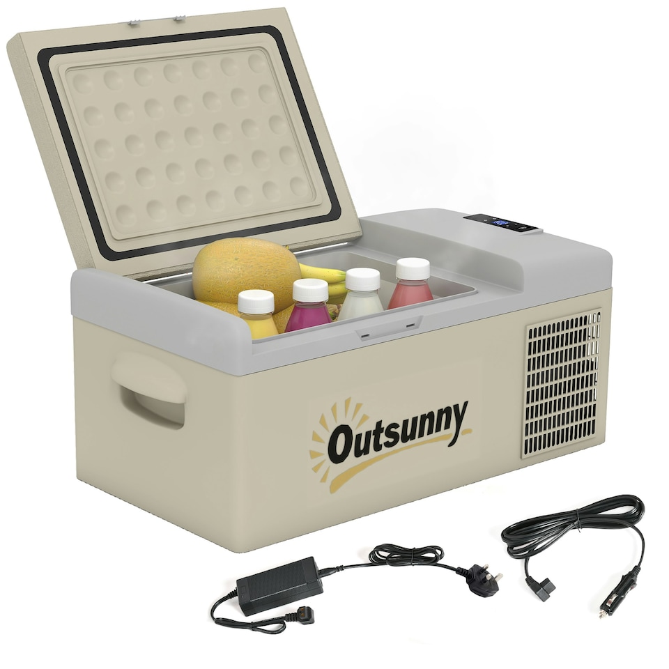 image 1 of Outsunny 16L Car Refrigerator Fridge Freezer, 12/24V DC and 100-240V AC, Khaki