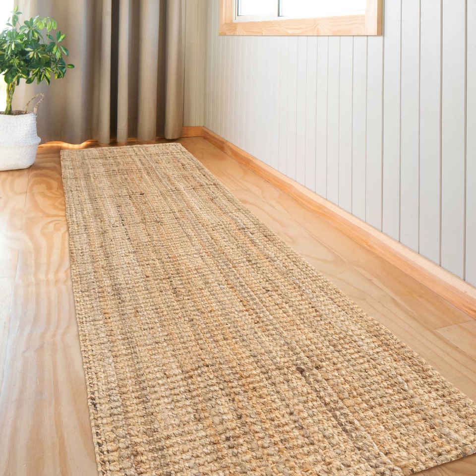image 1 of KUKOON Handmade Boucle Area Rug Soft Pile Living Room Jute Plain 70cm x 240cm
