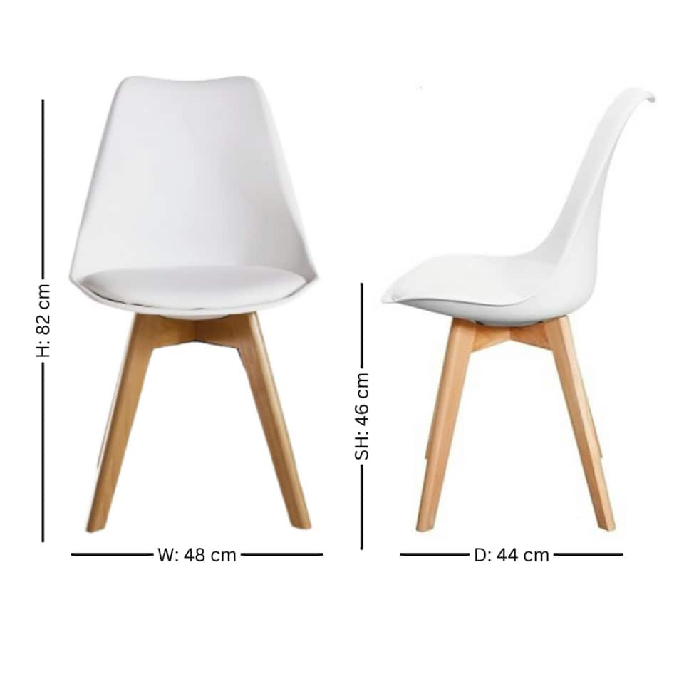 image 1 of Set of 2 Scandinavian Dining Chairs with Leather Cushions Solid Wood Legs White