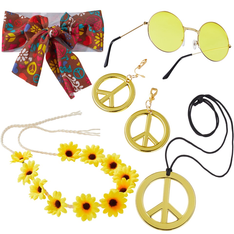 image 1 of Womens Fancy Dress Costume - Hippie Waistcoat, Trousers and Accessories | Multi | colourful | 1