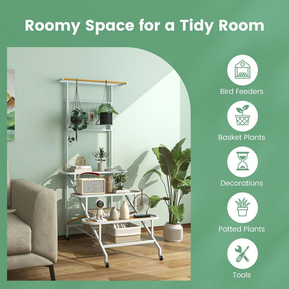 image 1 of COSTWAY 4-Tier Hanging Plant Stand Ladder Shelf  Plant Holder | White