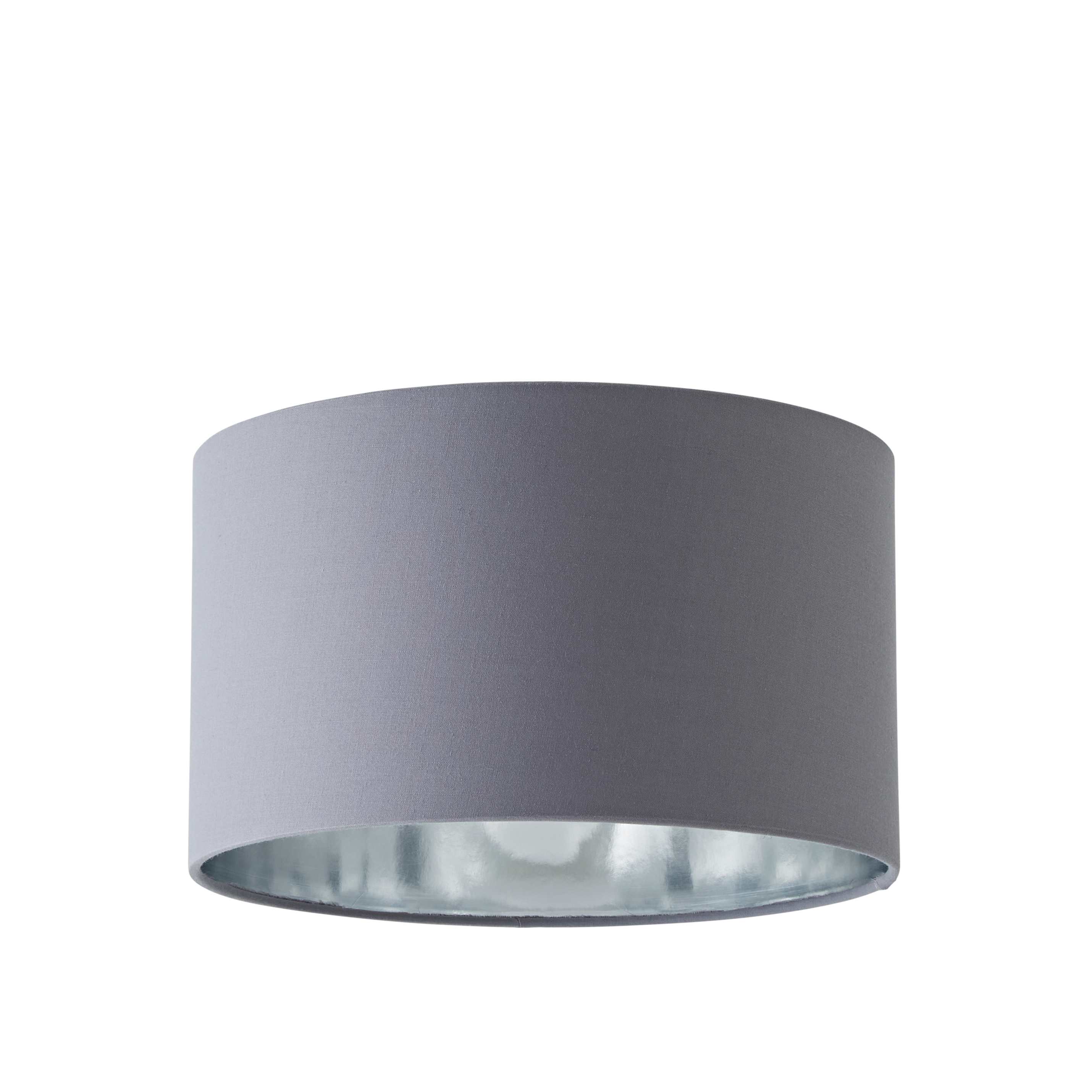 ValueLights Reni Grey Fabric with Metallic Chrome Inner Pendant Ceiling Lamp Shade & Bulb | Size: 6 inches