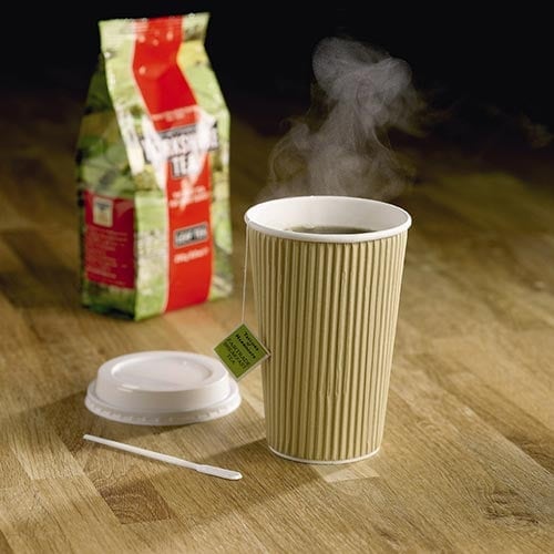 Ribbed Kraft Paper Hot Drinks Cups with Lids 340ml - Pack of 25