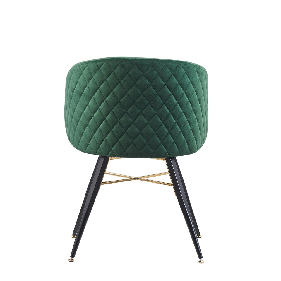 image 1 of Set of 2 Vittorio Velvet Dining Chairs with Black Metal Legs, Quilted Design Modern Accent Chair | Green