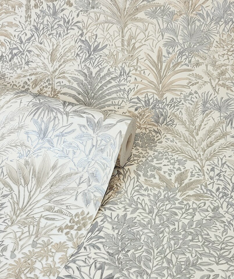 image 1 of Vymura M95678 Capri Palm Landscape Wallpaper, Natural Grey