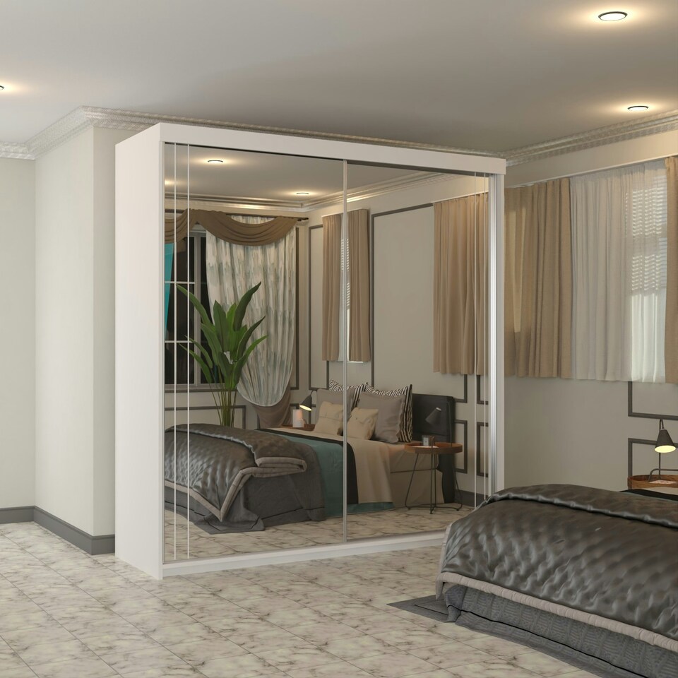 image 1 of Full Mirror Sliding Door Wardrobe in White, Black & Grey Colors - 150cm Grey | 150cm