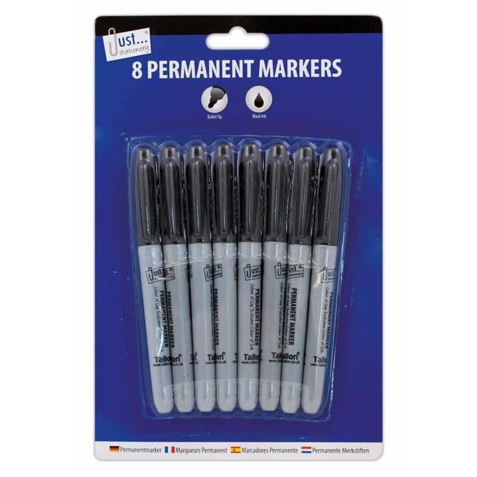 image 1 of Pack of 8 Black Bullet Tip Permanent Markers