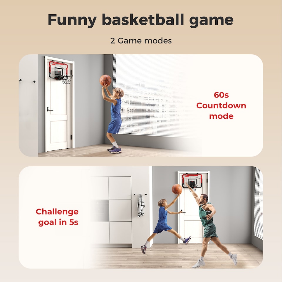 image 1 of Dekko Mini Basketball Hoop Over Door for Kids Indoor Sport Backboard 4 Balls