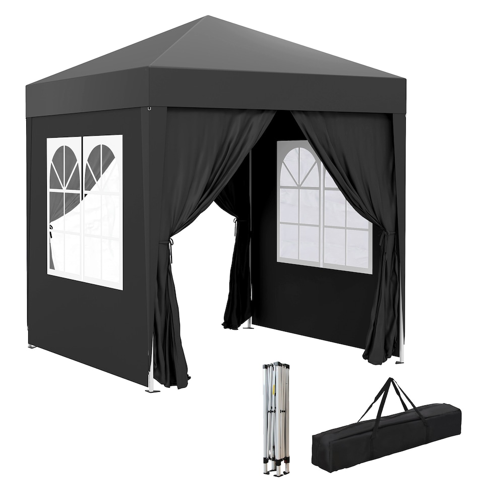 image 1 of Outsunny 2 x 2 m Garden Pop Up Gazebo, Wedding Party Tent Marquee, Water Resistant Awning Canopy with Sidewalls, Windows, Carry Bag, Black