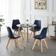 image 8 of Single Scandinavian Dining Chair with Leather Cushions Solid Wood Legs Blue