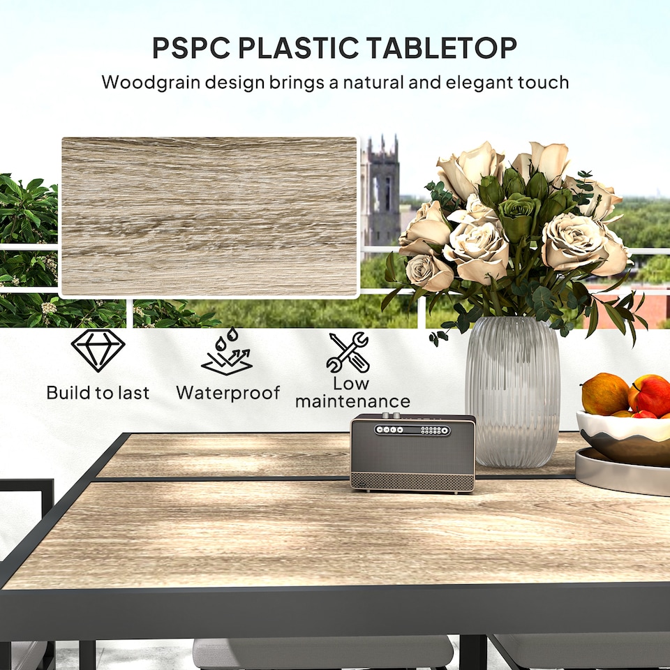 image 1 of Outsunny 9 Piece Garden Dining Set, Cube Outdoor Garden Furniture Set with Cushions, 8 Seater Garden Table and Chairs with 4 Stools, Square PSPC Plastic Top Table, Side Pockets for Conservatory, Grey | Grey | 1