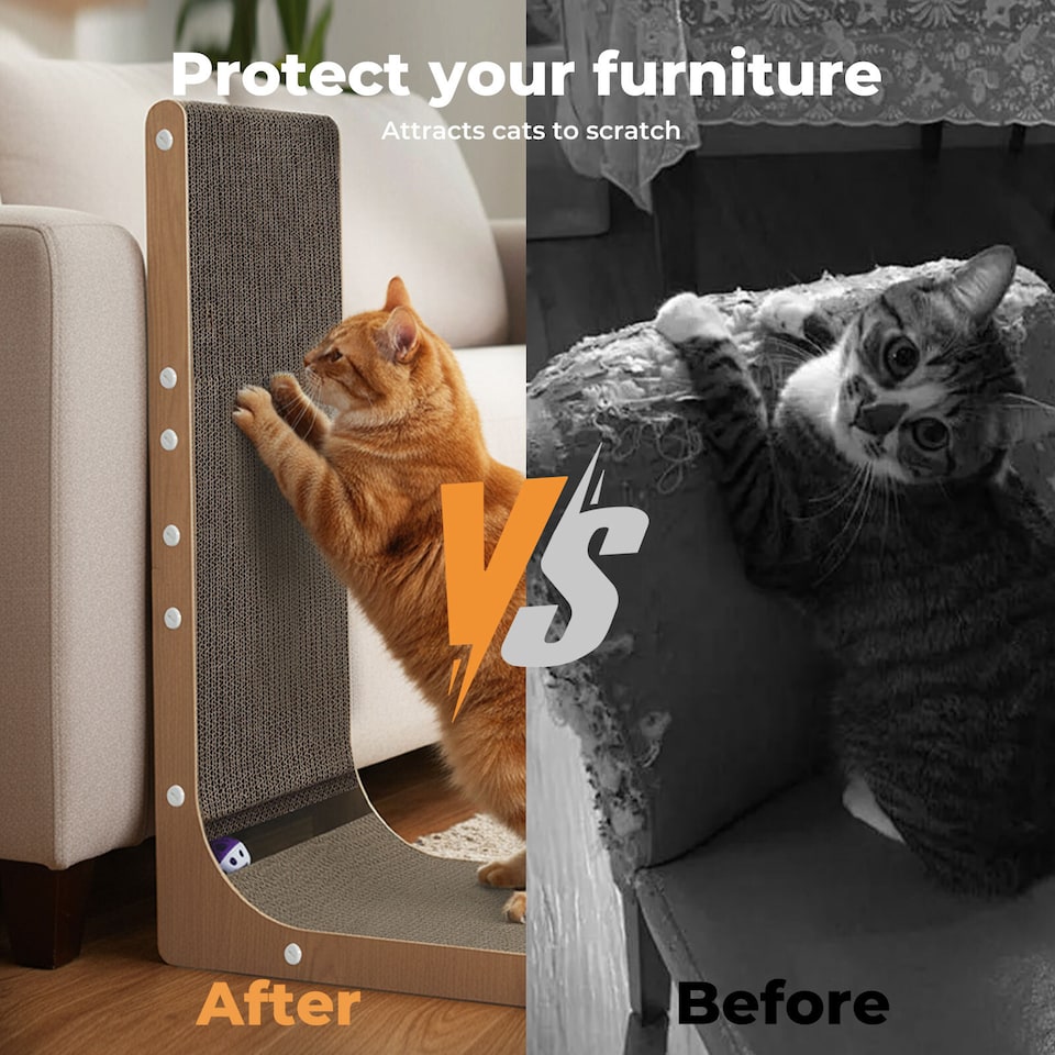 image 1 of Skylos L Shaped 68cm Cat Scratching Board with Ball Toy Wall Furniture