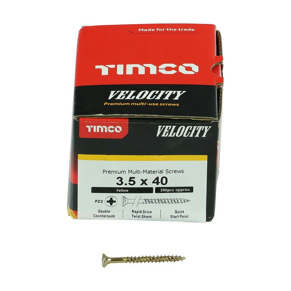image 1 of Timco - Velocity Premium Multi-Use Screws - PZ - Double Countersunk - Yellow  (Size 3.5 x 40 - 200 Pieces)