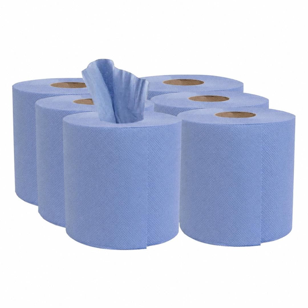 ECONX 6 pack Centrefeed Blue Rolls 2 Ply Tissue Roll for Wiping Surfaces & Drying Hands 300 Sheets Each