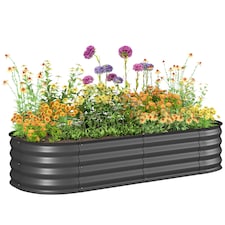 Outsunny Galvanised Raised Garden Bed Planter Box with Safety Edging, Dark Grey