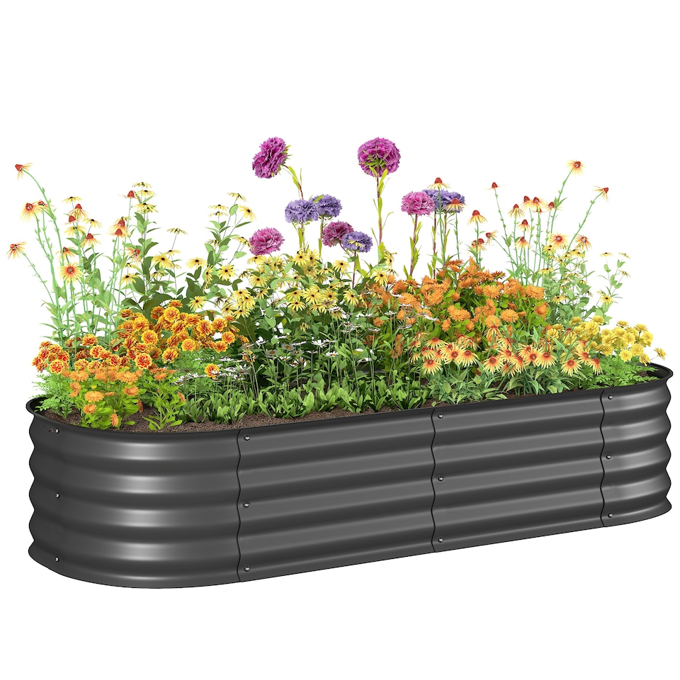 image 1 of Outsunny Galvanised Raised Garden Bed Planter Box with Safety Edging, Dark Grey