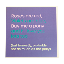Gubblecote Rose Are Red Buy Me A Pony Greetings Card - Purple - One Size