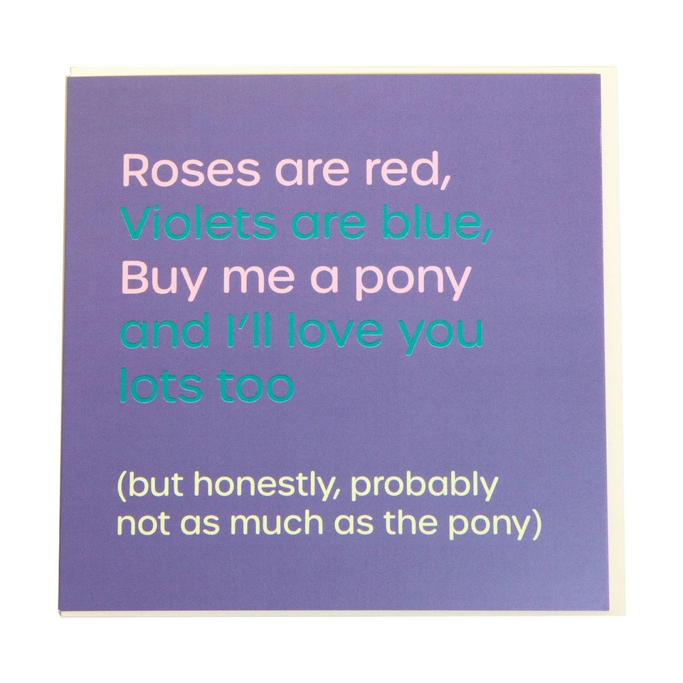 Gubblecote Rose Are Red Buy Me A Pony Greetings Card - Purple - One Size