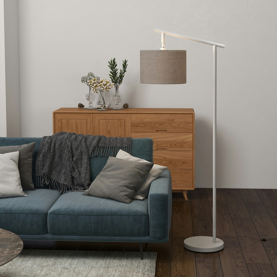 image 1 of HOMCOM Floor Lamp with 350 Degree Rotating Lampshade, Bulb Included, Grey