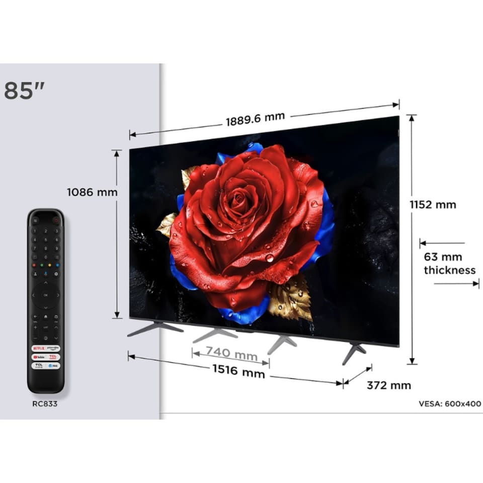 image 1 of TCL 85" Inch T8C 4K QLED Smart Ultra HD HDR TV 85T8C - Free 2 Year Warranty