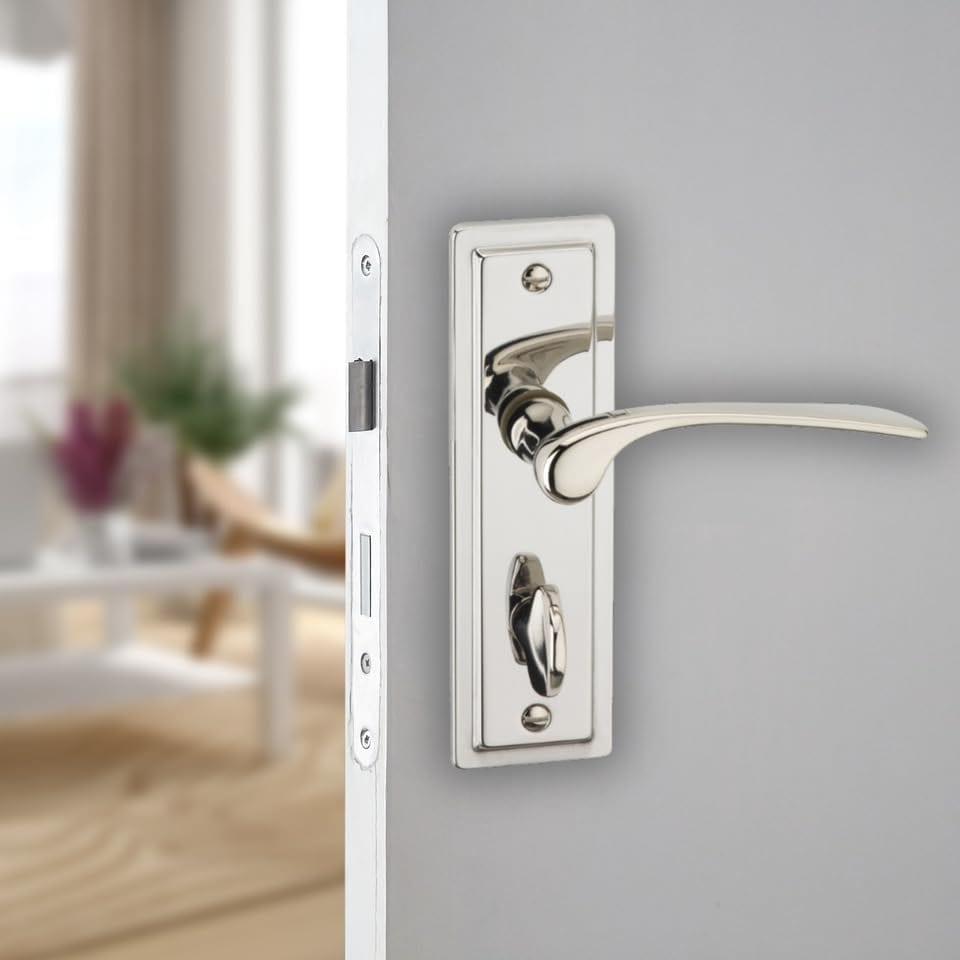 image 1 of Como Metal Lever Latch Door Handles Set Round Rose Internal & External | Silver | Polished Nickel Bathroom | 1