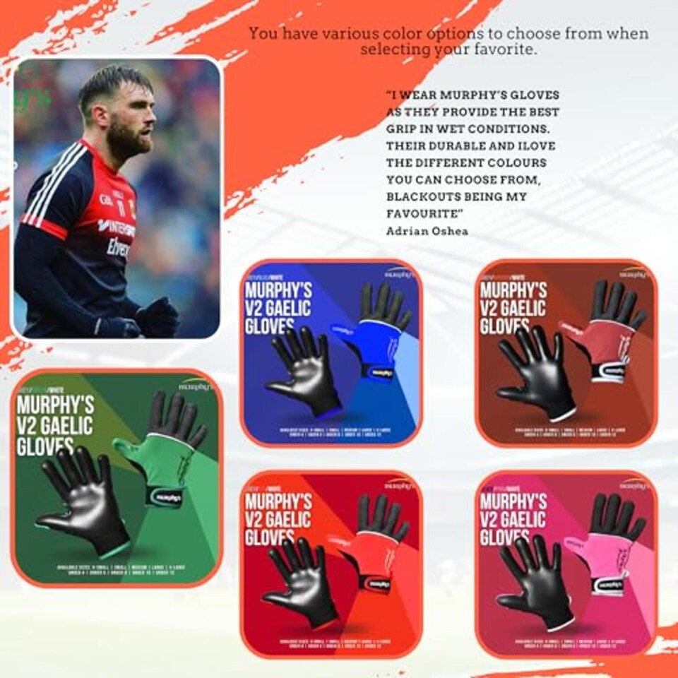 image 1 of Murphys V2 Gaelic Football Adult's Gloves, Premium Latex Field Players Mittens, Durable Hook And Loop Closure, Grey And Green, 8, Small