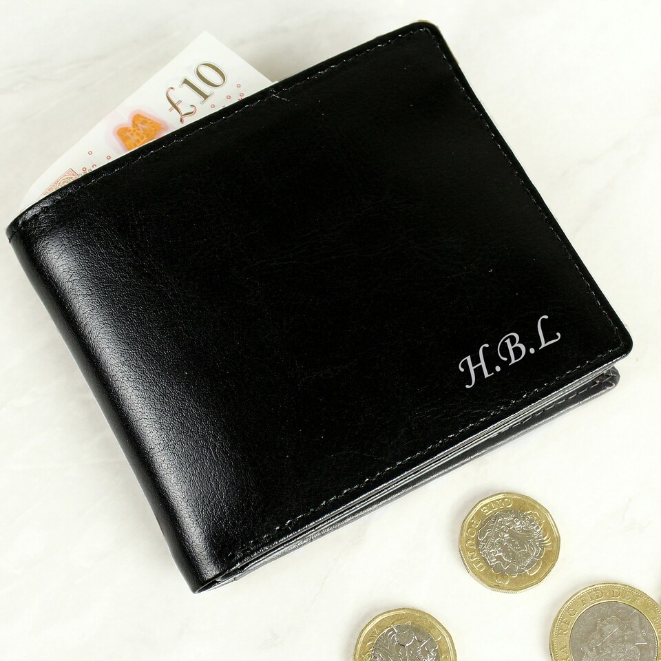 image 1 of Personalised Script Font Leather Wallet Black