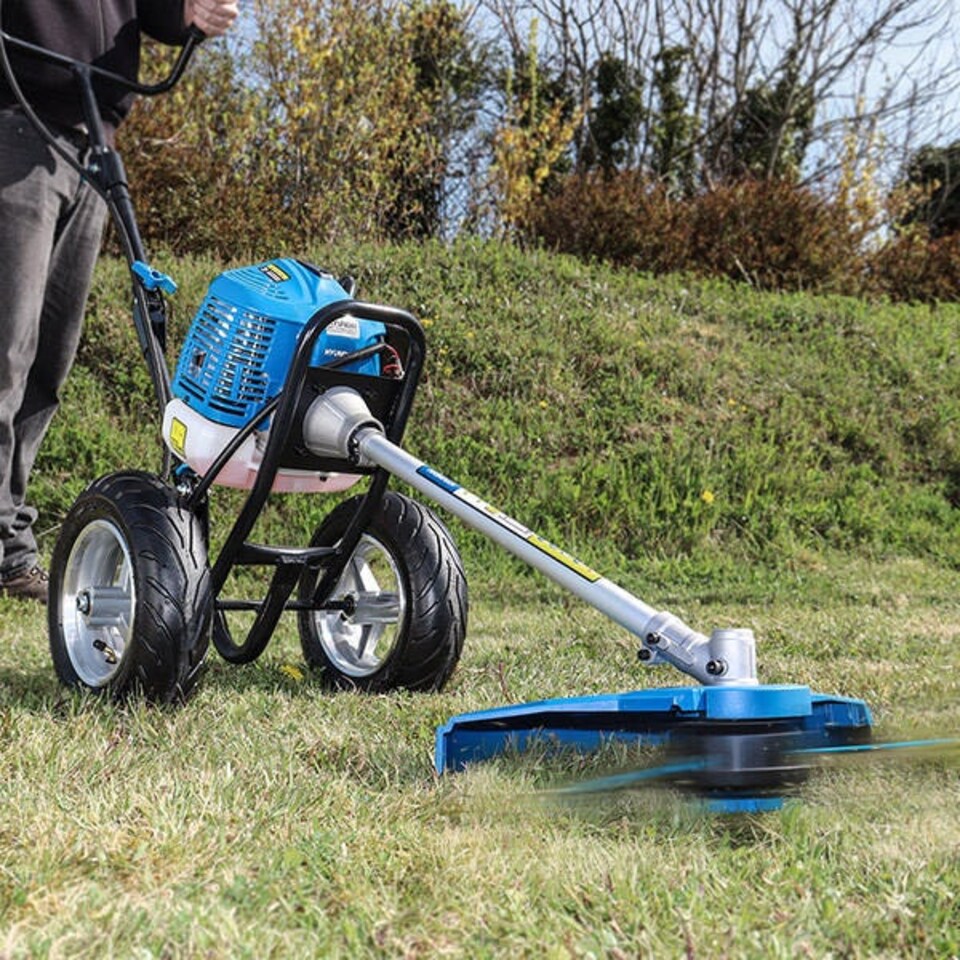image 1 of Hyundai 52cc Petrol Wheeled Grass Trimmer 43cm Cutting Width Large Wheels HYWT5200X