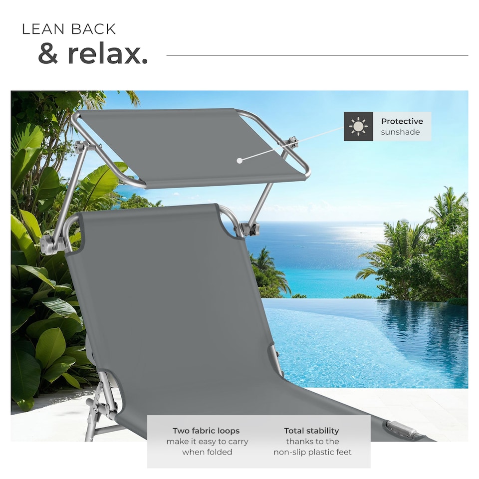 image 1 of Sun Lounger - foldable, adjustable sunshade and 4-step backrest | Grey | grey | 1