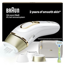 Braun IPL Silk-Expert Pro 5, At Home Hair Removal Germanyvice with Pouch, White/Gold, PL5257
