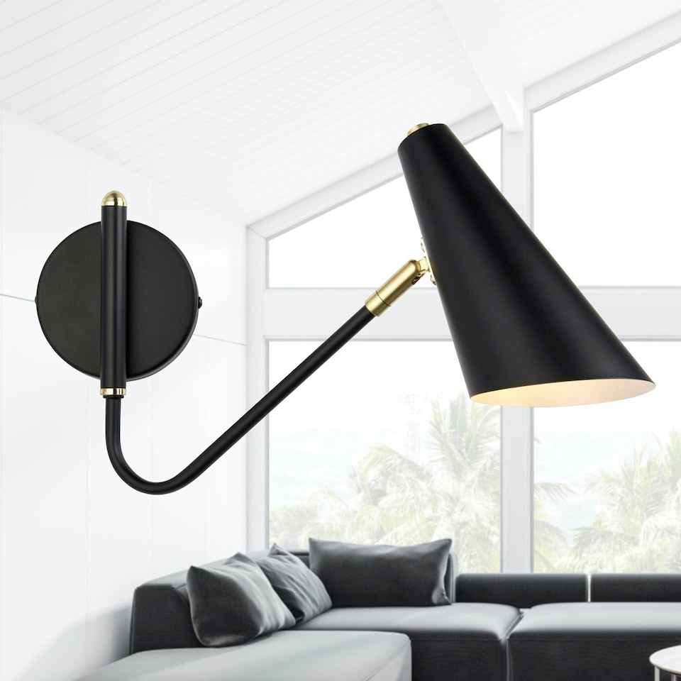 image 1 of First Choice Lighting Set of 2 Dakotta Matt Black & Brushed Gold Adjustable Wall Lamps Black | Bronze