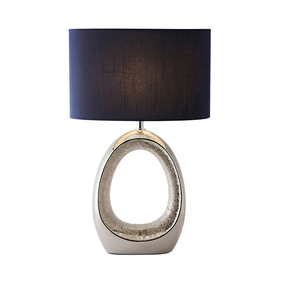 image 1 of Dott Chrome Ceramic Table Lamp with Blue Shade Blue