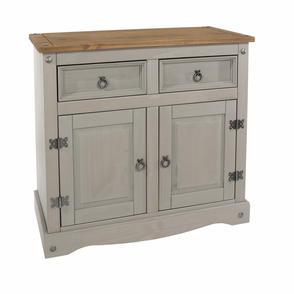 image 1 of Corona Small Sideboard in Antique Waxed Pine - 2 Drawers and 2 Doors with Adjustable Shelf | Grey | Grey | One Size | 1