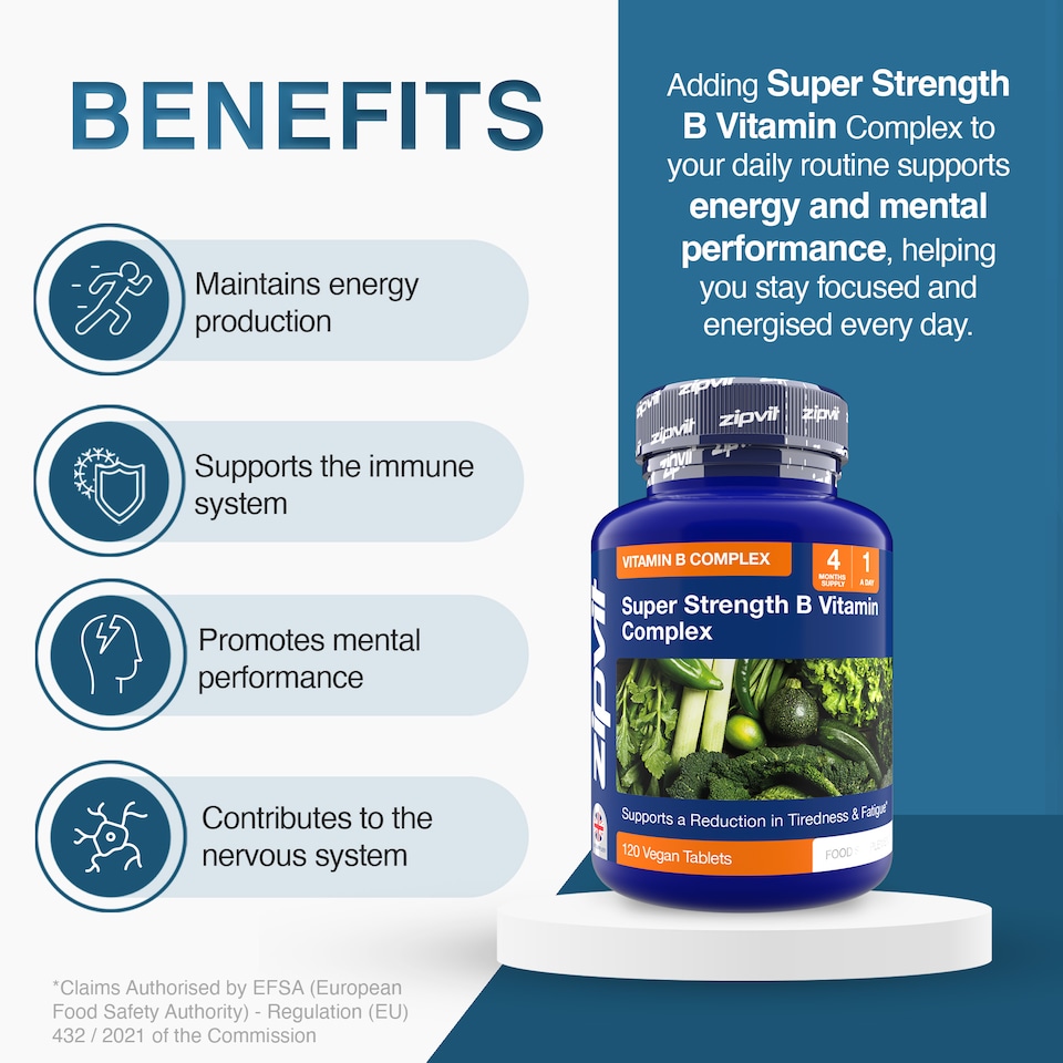 image 1 of Zipvit Super Strength B Complex, Energy, Immunity & Mental Performance Support, 120 Vegan Tablets, 4-Month Supply