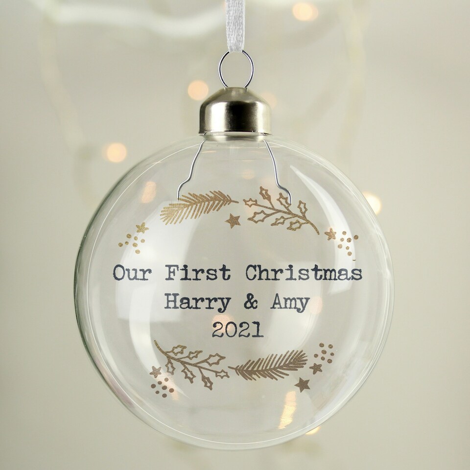 image 1 of Personalised Gold Wreath Glass Bauble
