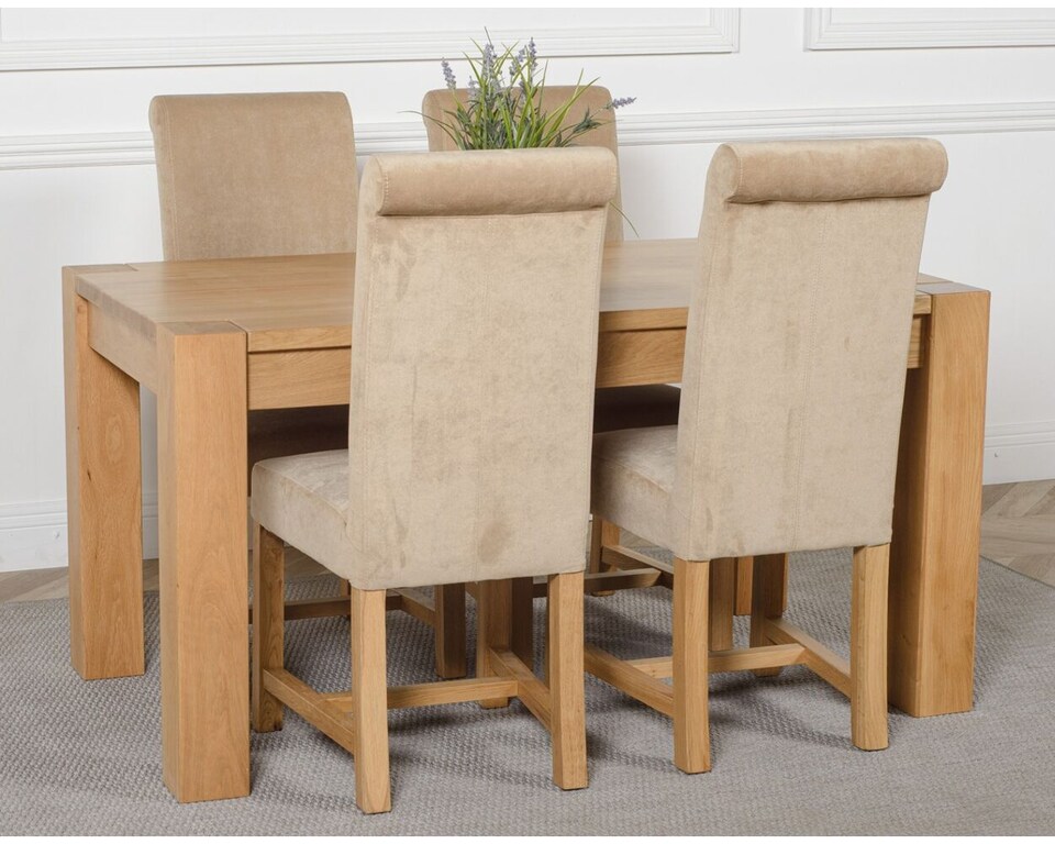 image 1 of Kuba 150 x 85 cm Medium Oak Dining Table and 4 Washington Fabric Chairs | Brown | Beige