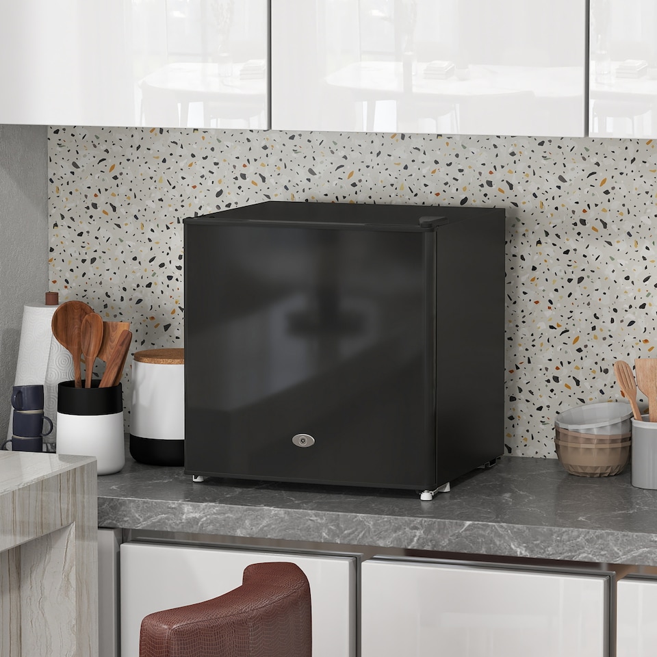 image 1 of HOMCOM Tabletop Mini Freezer with 35 Litre Capacity, Small Lockable Freezer with Reversible Door, Two Keys, Adjustable Temperature and Removable Wire Shelf for Bedrooms, Home Office, Black | Black