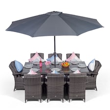 Arizona Rectangular 8 Seater Rattan Patio Dining Set | Grey | Grey