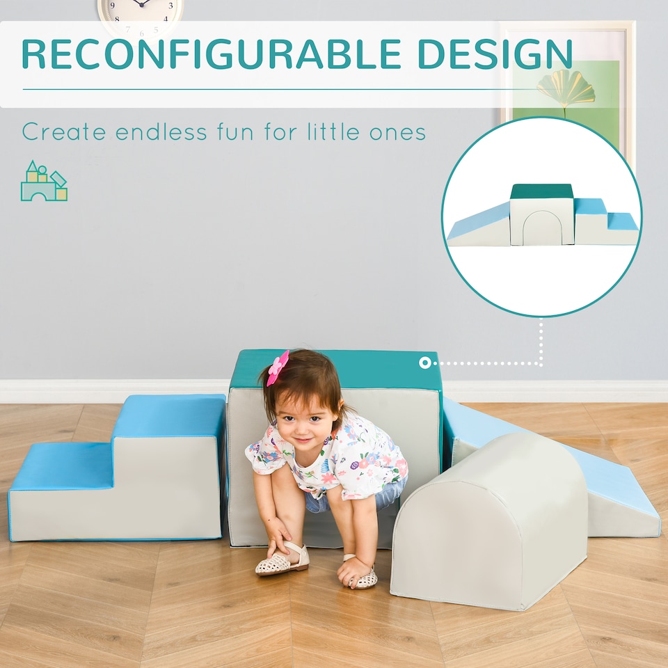 image 1 of HOMCOM 4-Piece Soft Play Set, Baby Foam Block, For Ages 1-3 Years
