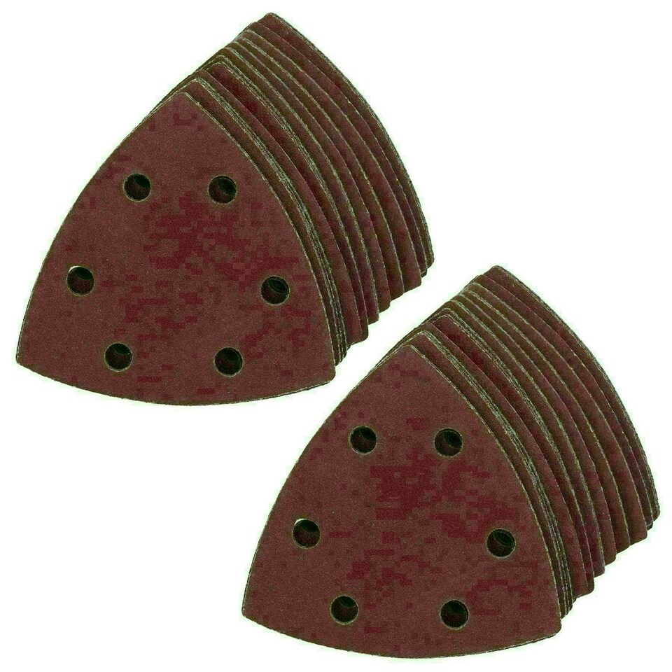 image 1 of 90mm Triangular Sanding Abrasive Discs Pads Hook Loop Backing 120 Grit 100pk
