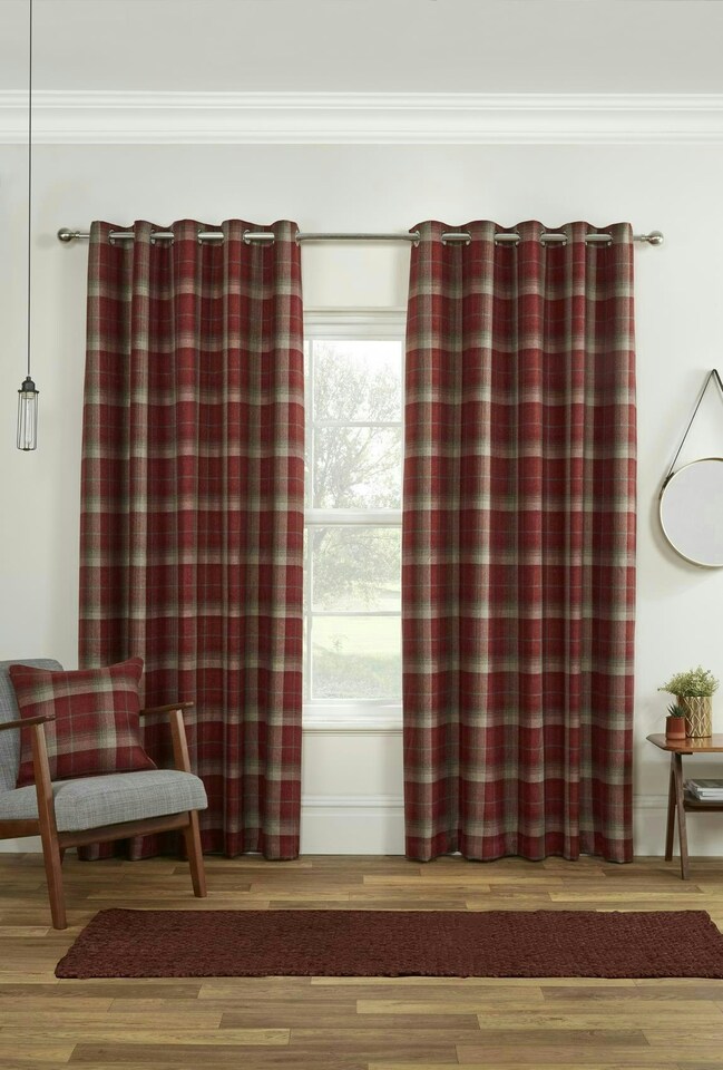 image 1 of Carnoustie Eyelet Blackout Curtains - Red - 229cm x 137cm