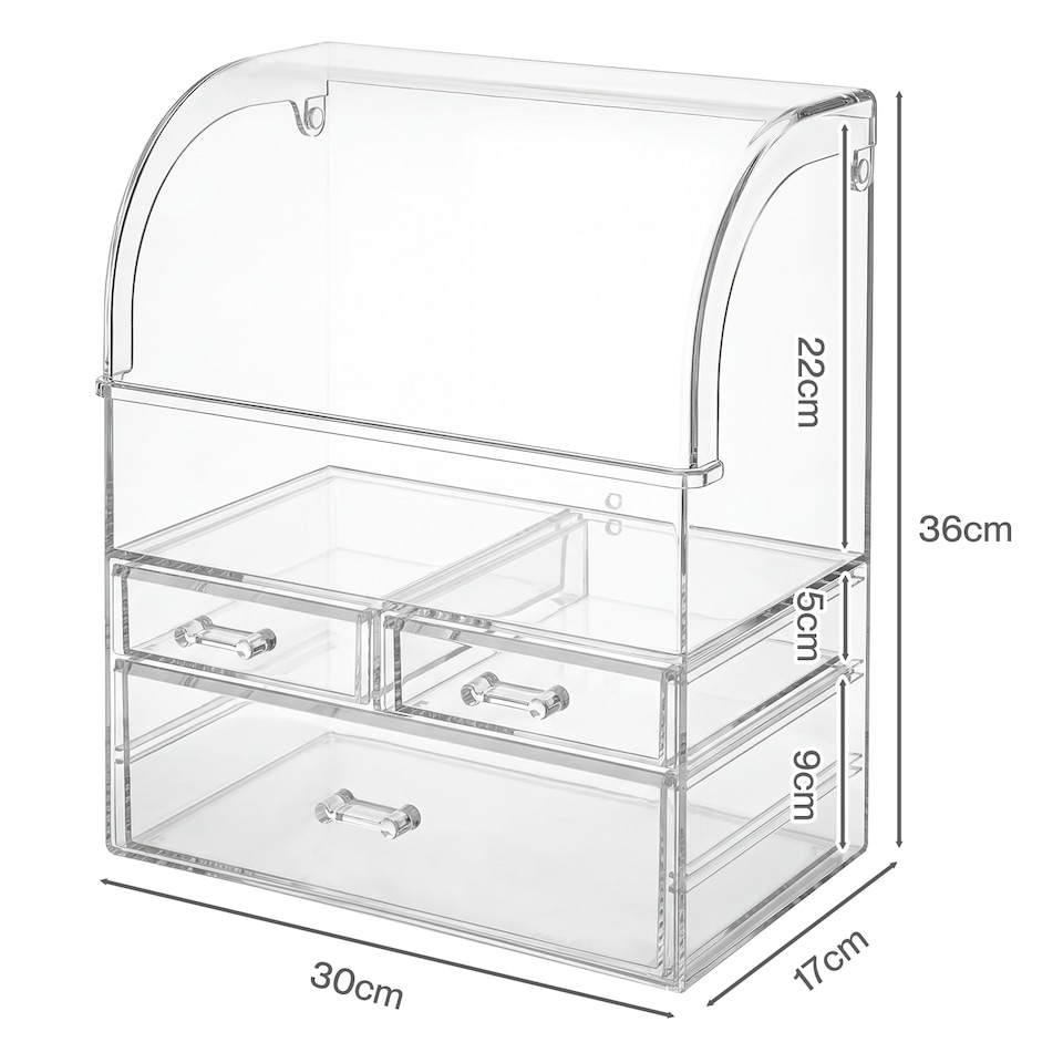 image 1 of ilus Makeup Storage Organiser Acrylic Cosmetics Organizer Beauty Transparent | Silver | Silver