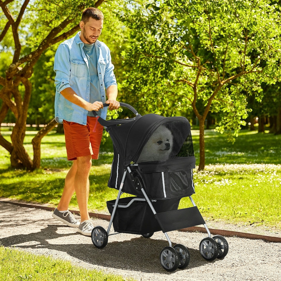 image 1 of PawHut Pet Stroller Carrier Foldable Deluxe Jogger Walk Travel Dog Cat Black