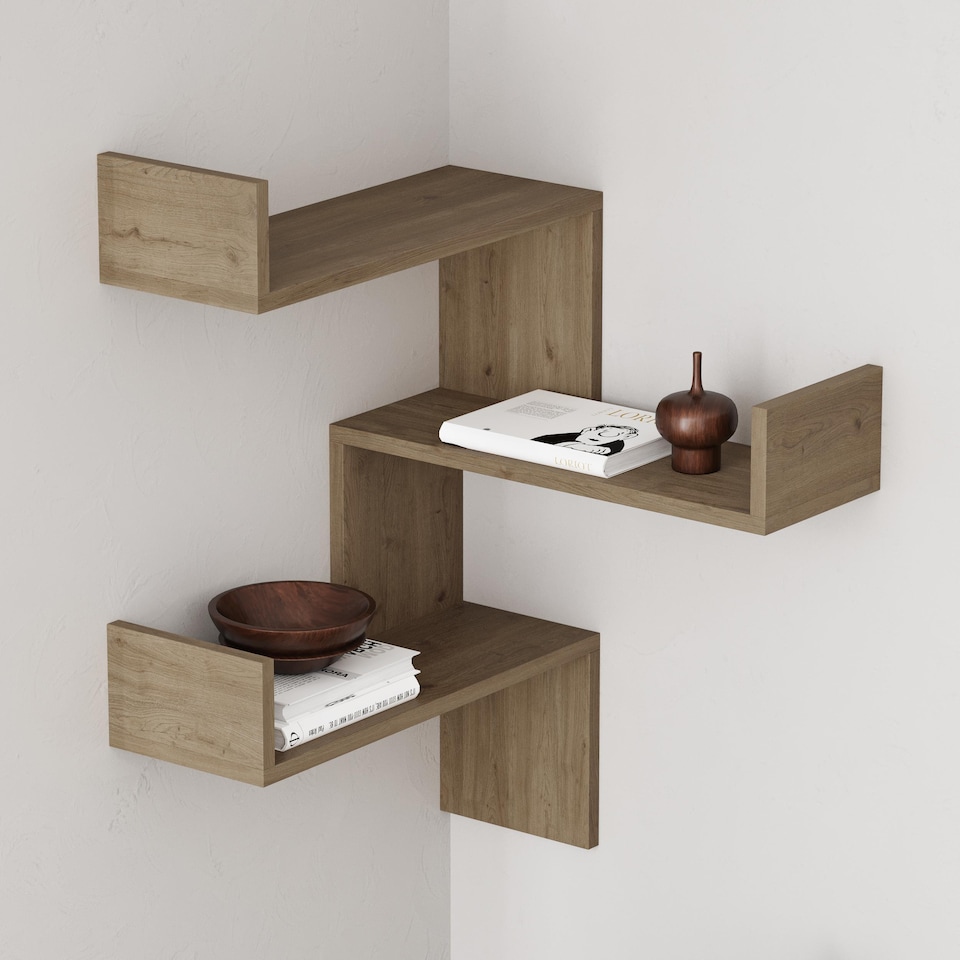 image 1 of Decortie Luksa Corner Wall Shelf 60x60x89cm Natural Oak
