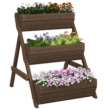 Outsunny 3 Tier Raised Garden Bed Wooden Elevated Planter Box Kit, Tan 