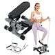 image 1 of SPORTNOW Mini Stepper, Compact Step Machine Exerciser for Home Workouts, with Resistance Bands, LCD Monitor, Non-Slip Pedals, Grey