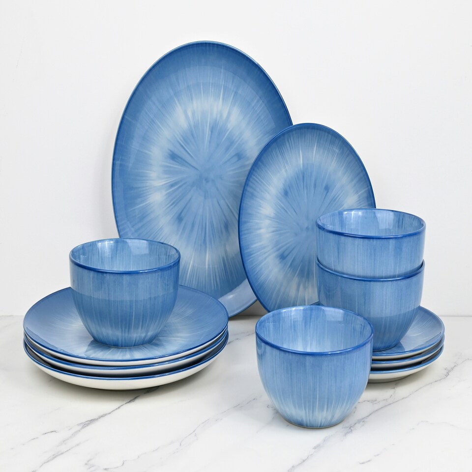 image 1 of 12pc Blue Star Reactive Porcelain Dinner Set
