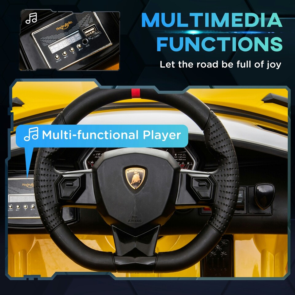 image 1 of HOMCOM Lamborghini SVJ 12V Ride-On Car w/ Lights Music Remote 3-8 Yrs Yellow
