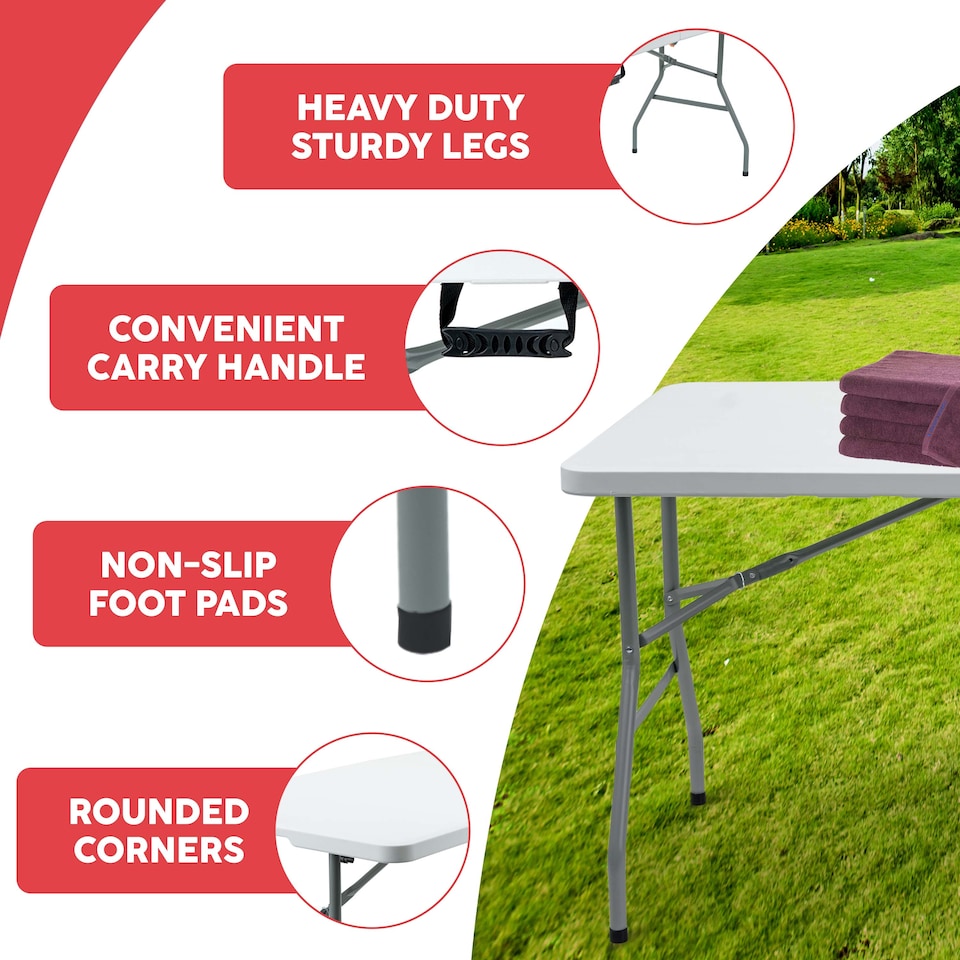 image 1 of 5ft Folding Table Trestle Camping Party Picnic BBQ Stall Garden Indoor Outdoor | White