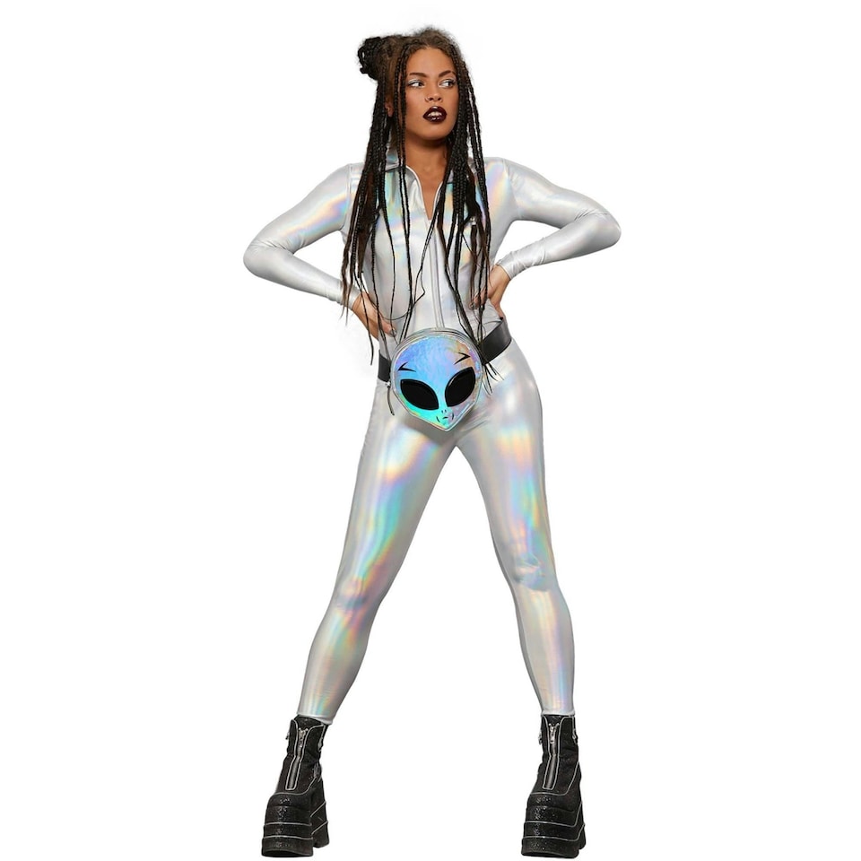 image 1 of Fever Womens/Ladies Miss Whiplash Mirror Holographic Catsuit - Silver - XS | Multi | XS